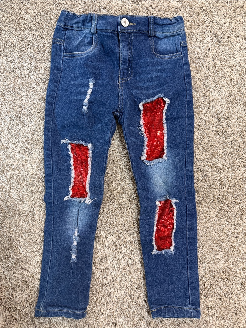 Honeydew Girls' Dark Blue Jeans with Red Sequin Patch Detail Size L